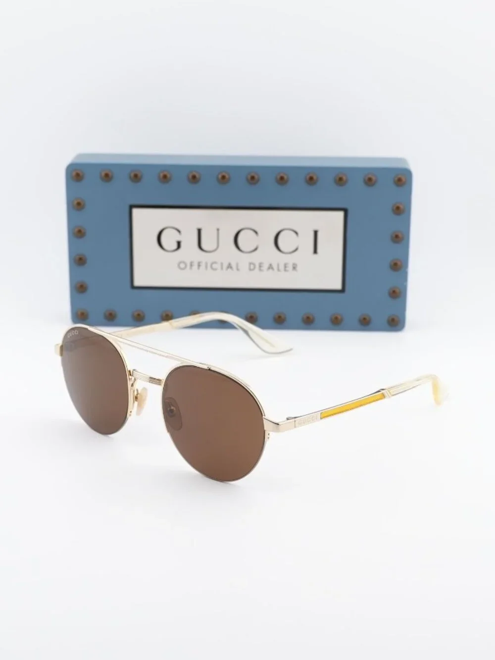 Gucci GG0984S 002 Round Unisex Sunglasses - Gold / Brown